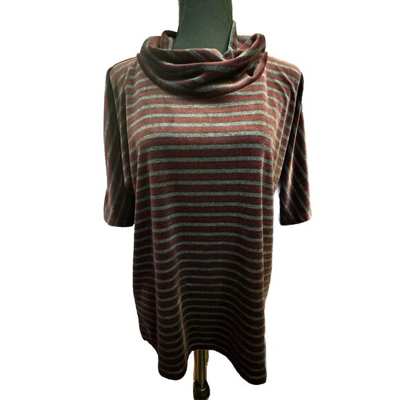 Talbots Top Large Petite Velvet Cowl Neck Blouse Burgundy Stripe Office Casual - Picture 2 of 7
